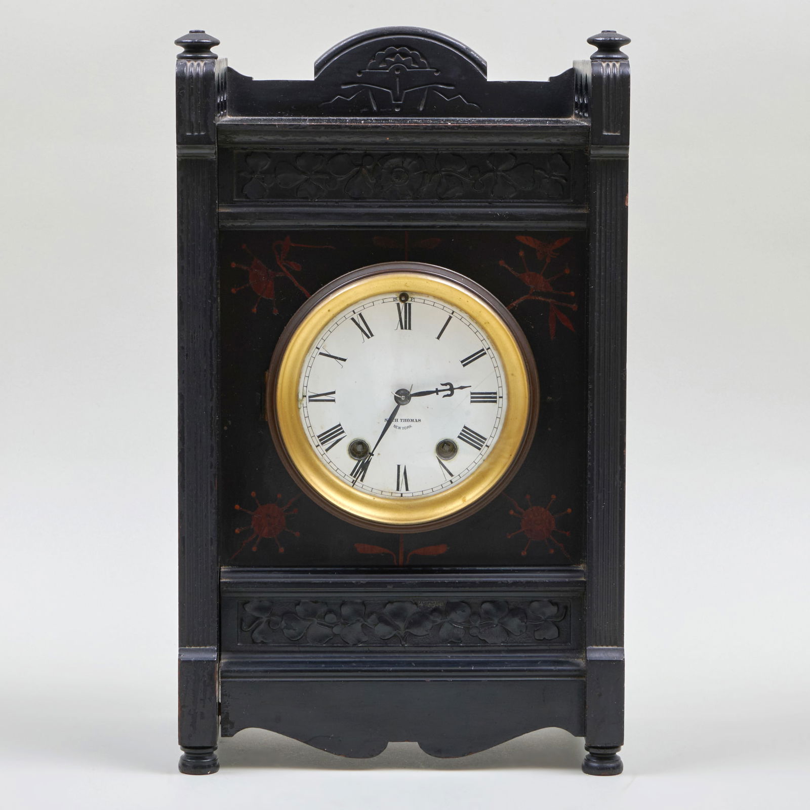 Seth Thomas, New York Ebonized and Marquetry Mantle Clock (1 of 11)