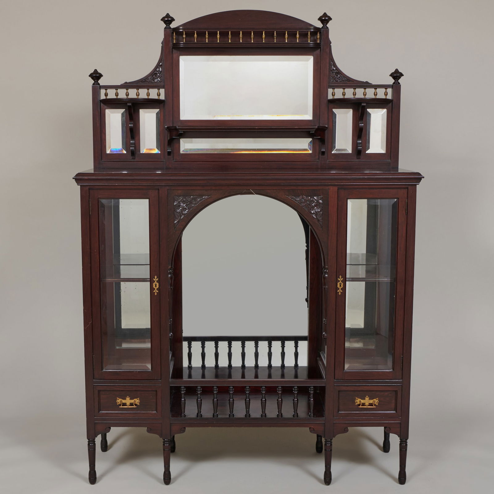 Aesthetic Movement Grain Painted Rosewood and Mirrored Parlor Cabinet (1 of 8)