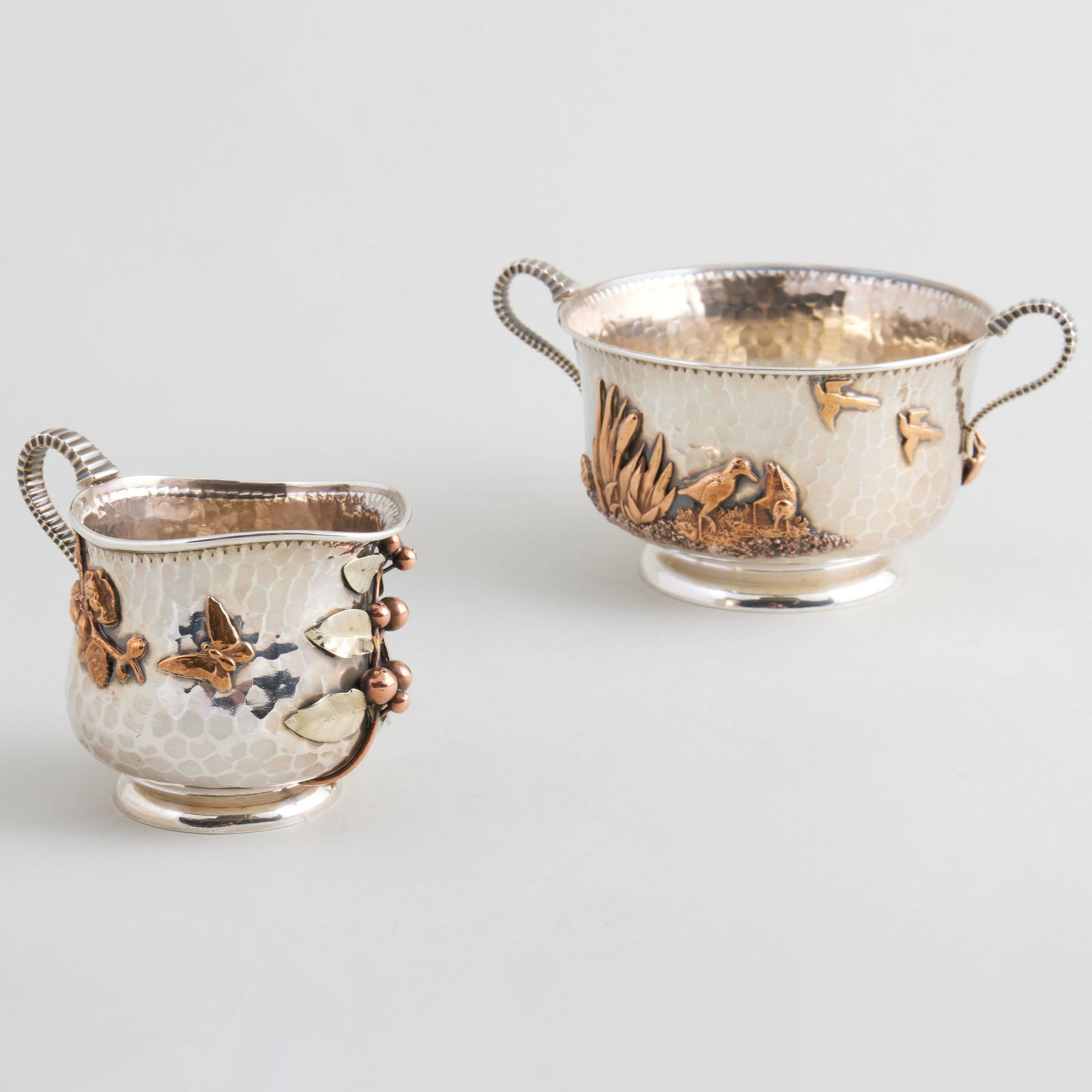 Gorham Silver and Mixed Metal Two Handle Sugar Bowl and a Cream Jug (1 of 9)