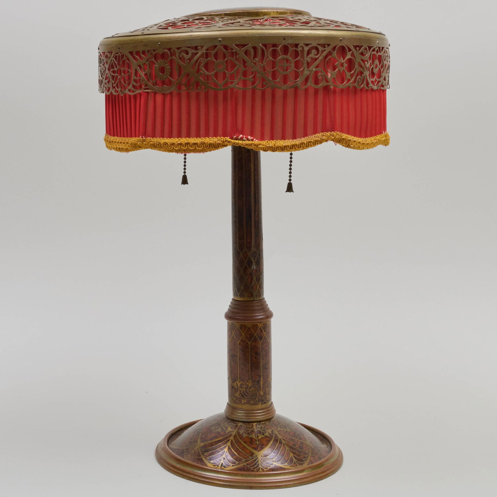 Erhard & Sohne Burlwood and Brass Inlaid Table Lamp with Shade (1 of 9)