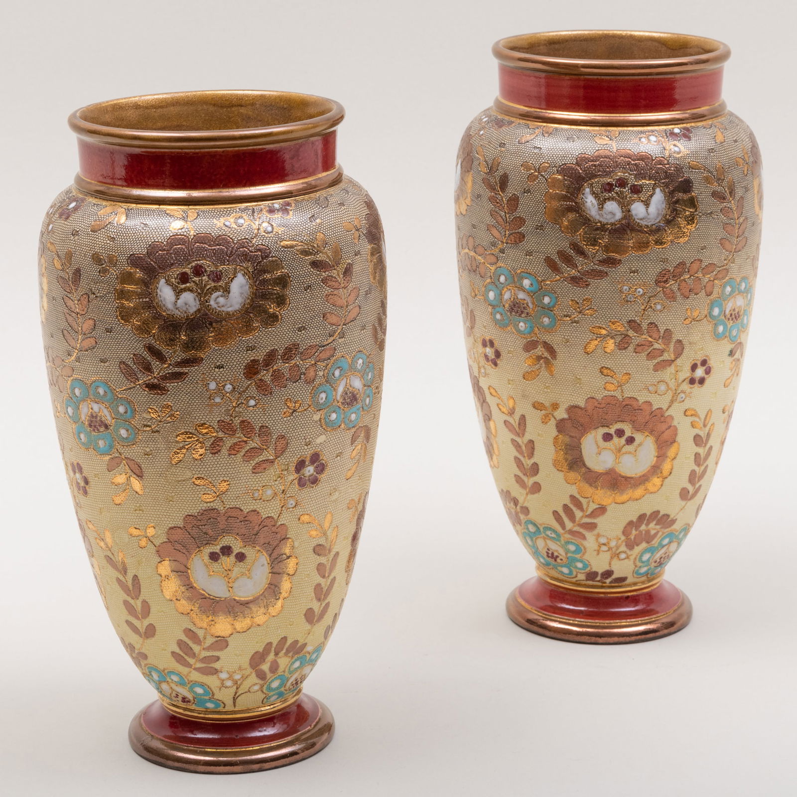 Pair of Doulton Slaters Patent Stoneware 'Tapestry' Vases (1 of 12)