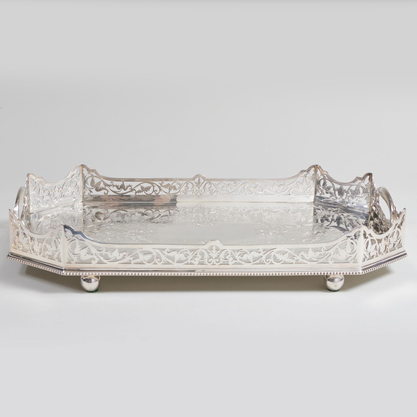 Galleried Silver Plate Tray with Canted Corners (1 of 5)