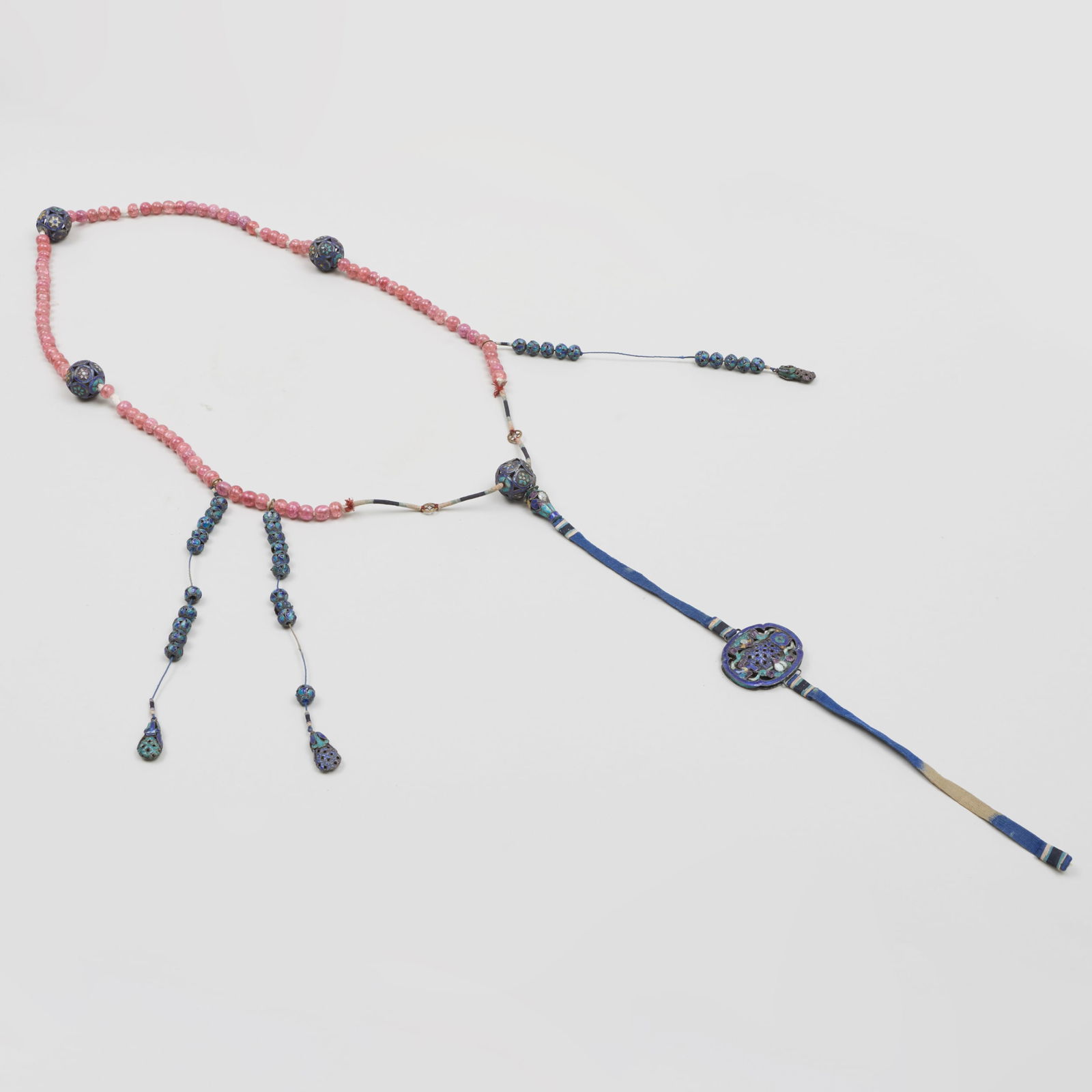 Chinese Bronze, Enamel and Rose Quartz Necklace (1 of 5)