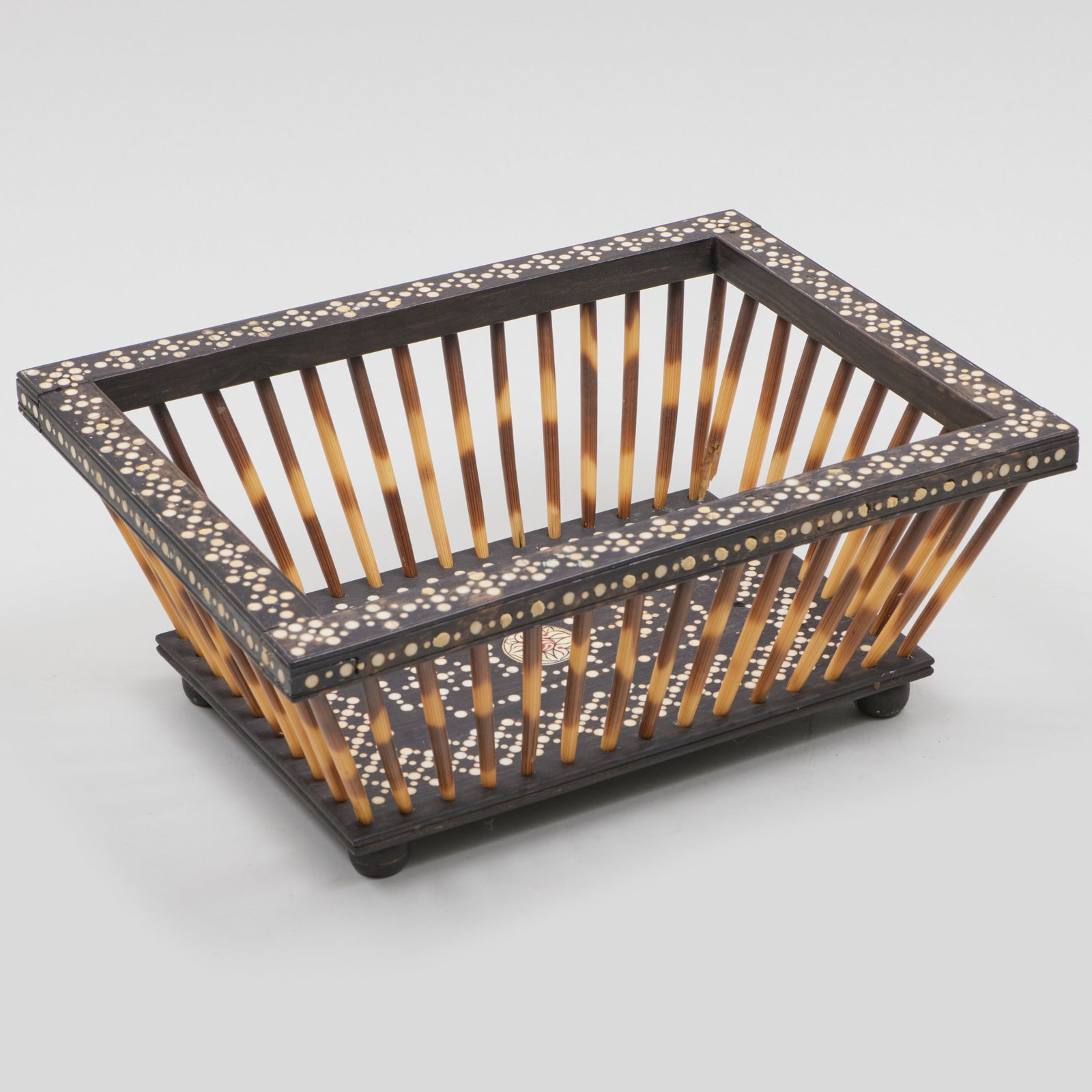 Inlaid Porcupine Quill Basket: Inlaid Porcupine Quill Basket 4 1/4 x 10 3/4 x 8 1/4 in. Brooke Alexander Gallery, NY.