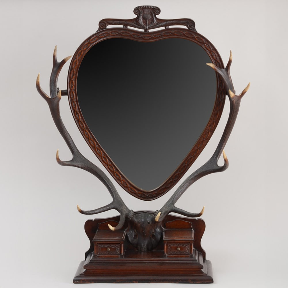 Large Scale Scottish Victorian Stag's Horn-Mounted Dressing Table Mirror (1 of 1)