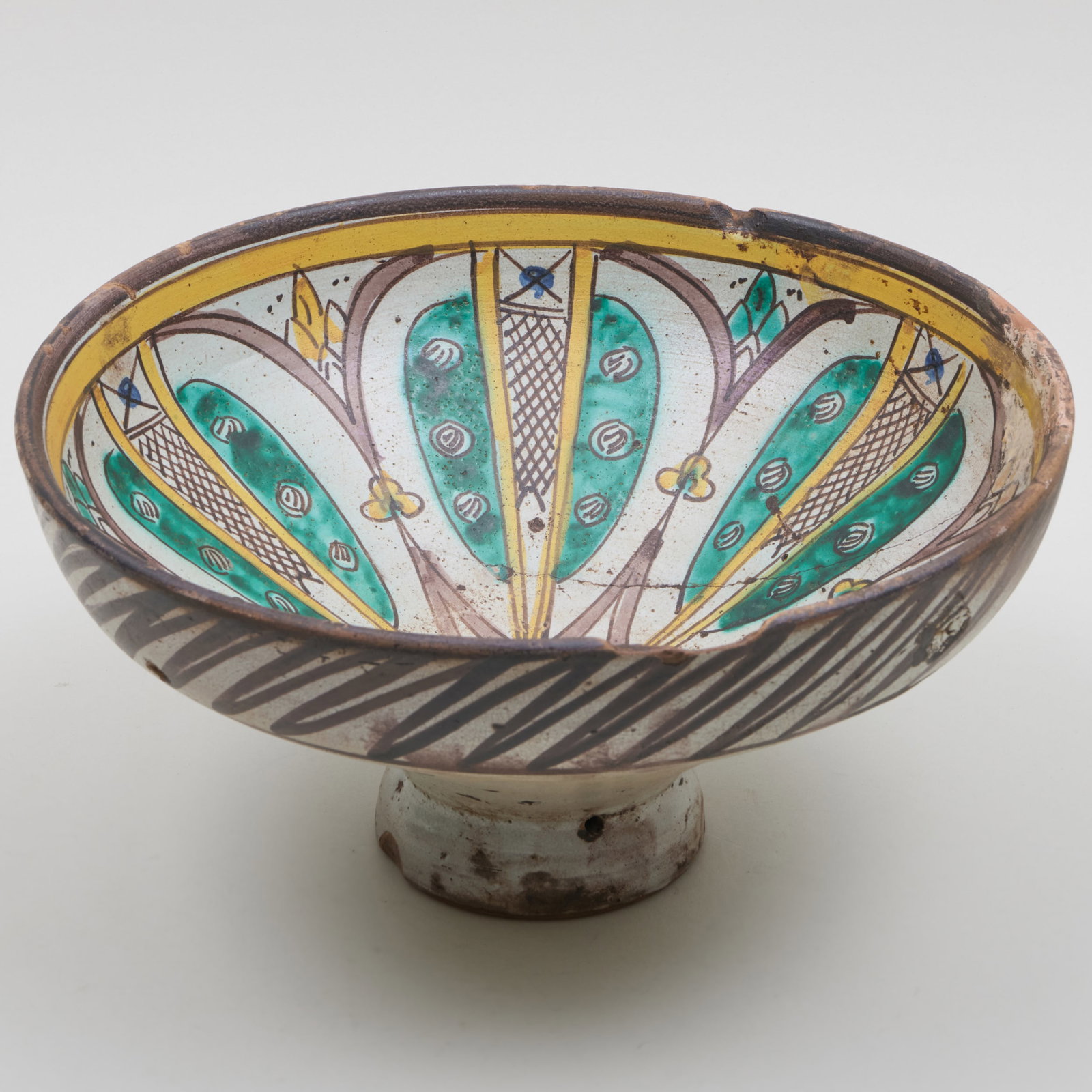 Large Moroccan Polychrome Pottery Footed Bowl: Large Moroccan Polychrome Pottery Footed Bowl Unmarked. 6 x 11 5/8 in. diam. From a Private Collection.