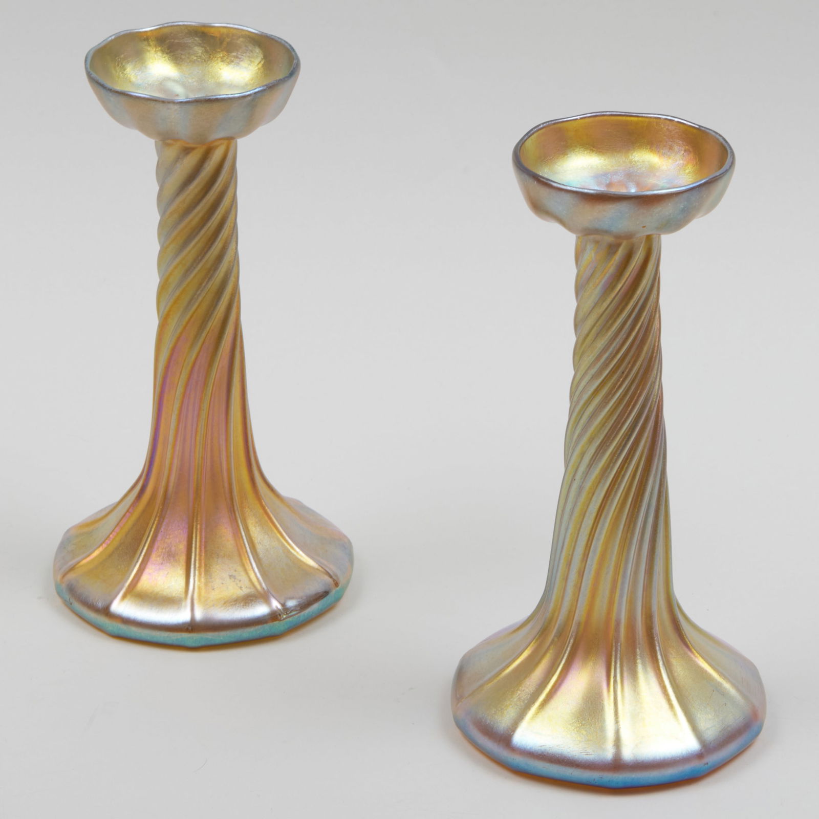 Pair of Tiffany Favrile Glass Candlesticks (1 of 9)