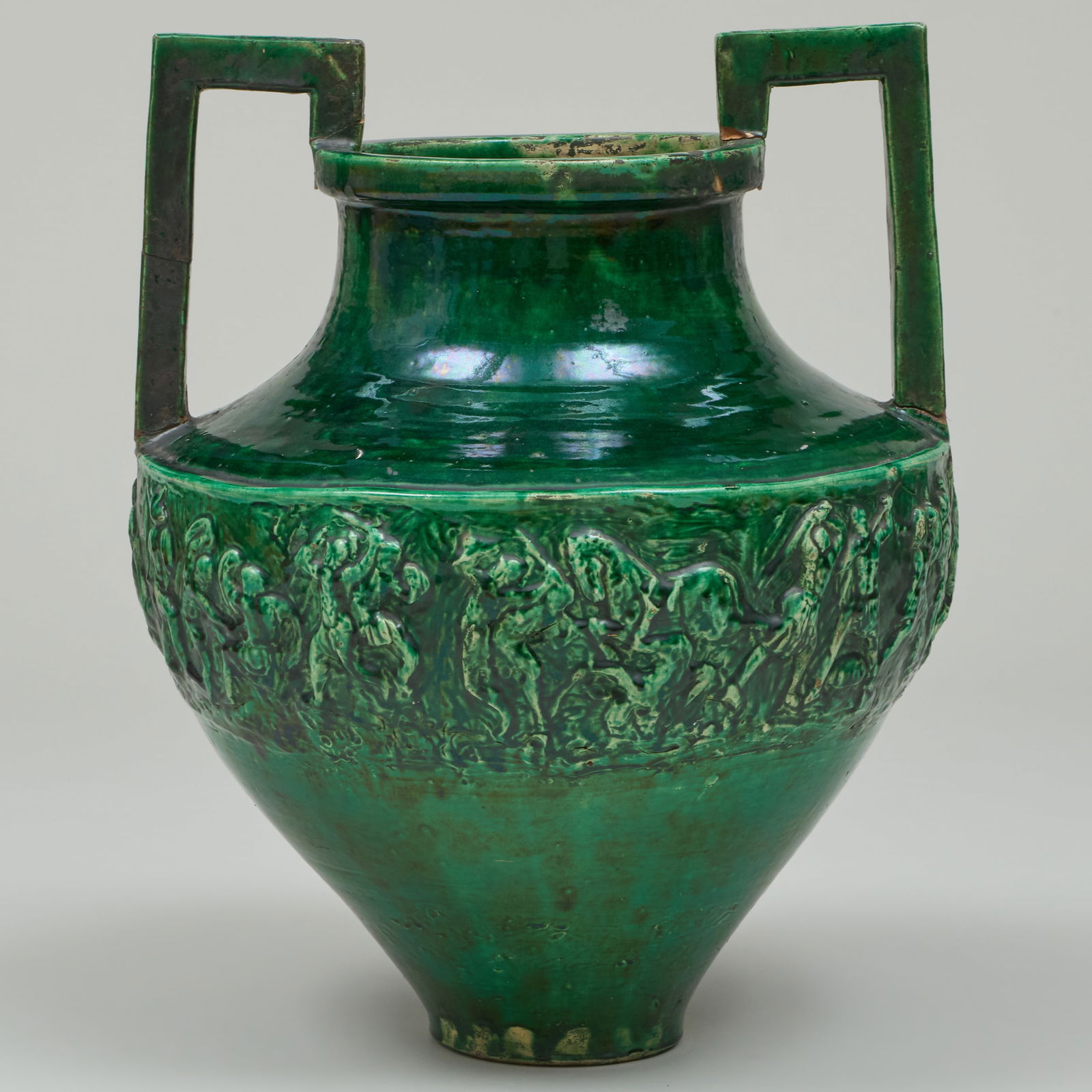 Italian Two Handled Green Glazed Earthenware Vase (1 of 9)