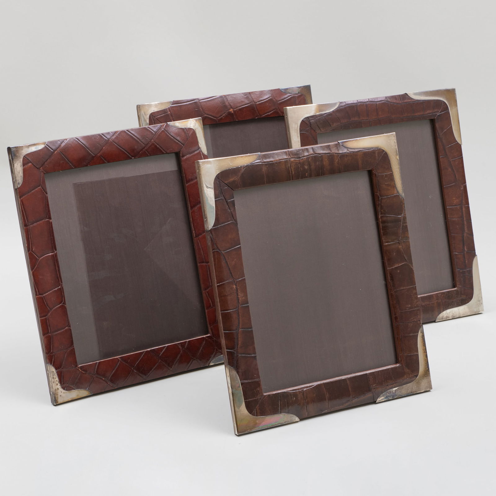 Set of Four Silver Mounted Embossed Leather Picture Frames (1 of 18)