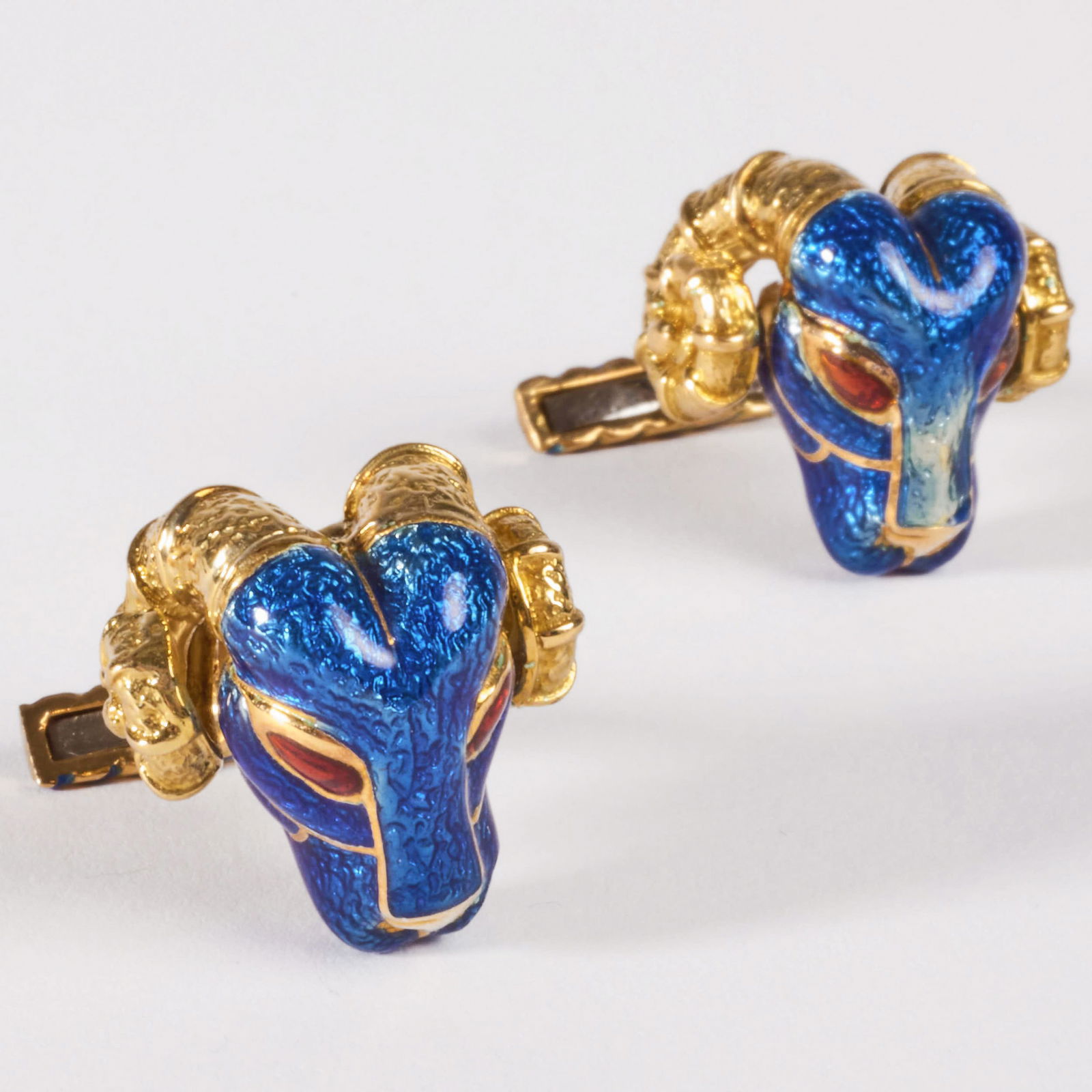 Pair of David Webb 18k Gold and Enamel Ram's Head Cufflinks (1 of 8)