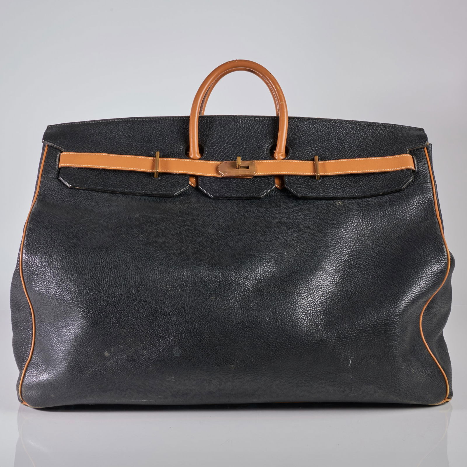 Hermes Birkin 60cm Weekender, Black Ardennes Leather and Natural Sable Box Calf with Aged Brass (1 of 12)