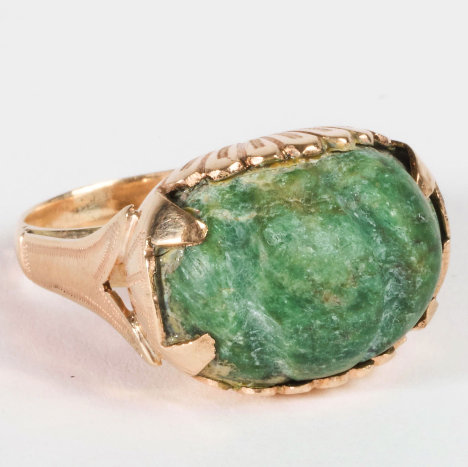 Jade and 14k Gold Ring: Jade and 14k Gold Ring Unmarked. Size 6, 7 dwts.
