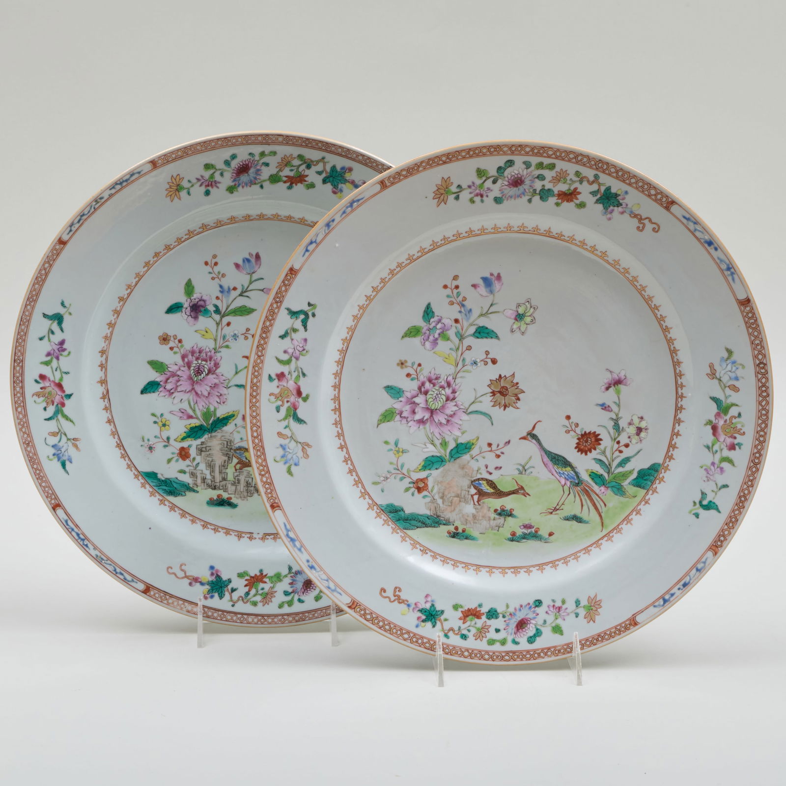 Pair of Large Chinese Export Porcelain Peacock Chargers (1 of 9)