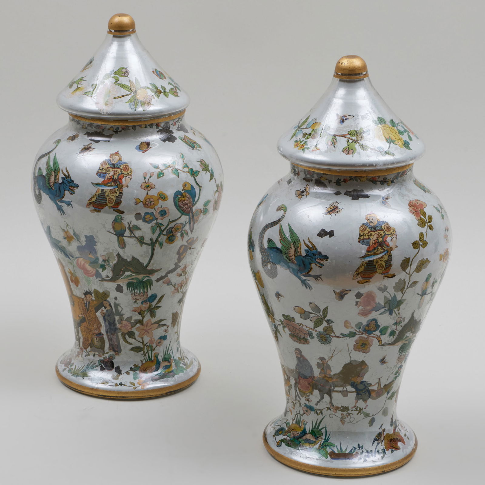 Pair of Decalcomania Jars and Covers (1 of 7)