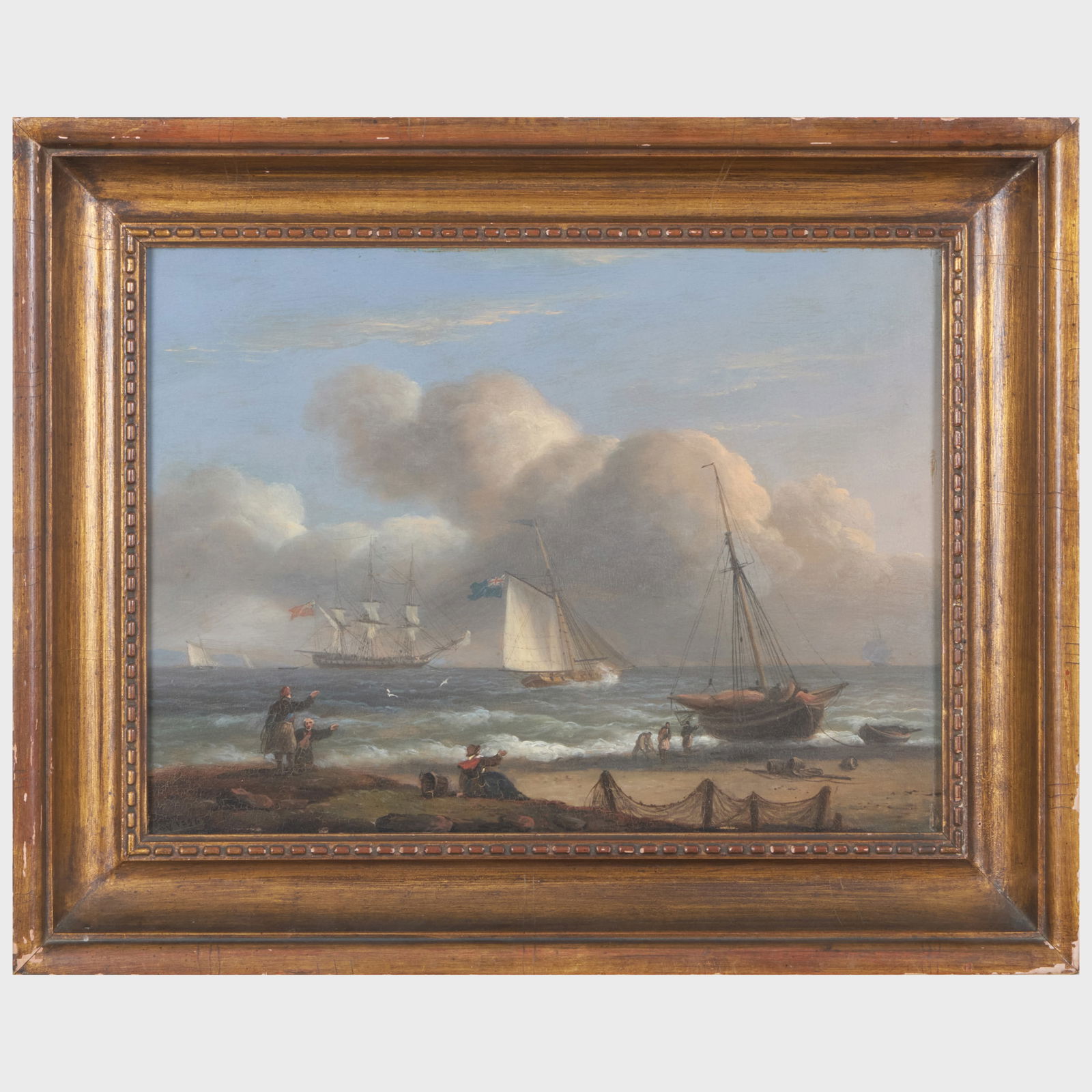 Thomas Luny (1758-1837): Ships off the Coast: Thomas Luny (1758-1837): Ships off the Coast Oil on board, 1826, signed 'Luny' and dated lower left. 12 x 16 in., 16 1/2 x 20 1/2 in. (frame). Property from the Collection of Glenn C. Randall