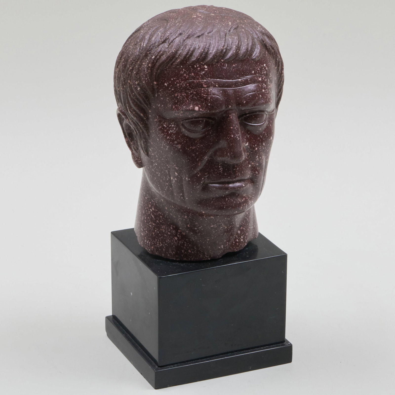 Porphyry Bust of Emperor Constantine, Modern: Porphyry Bust of Emperor Constantine, Modern 12 1/2 in. x 5 1/8 x 5 1/8 in. overall. Height of bust 8 1/4 in. Property from the Collection of Glenn C. Randall