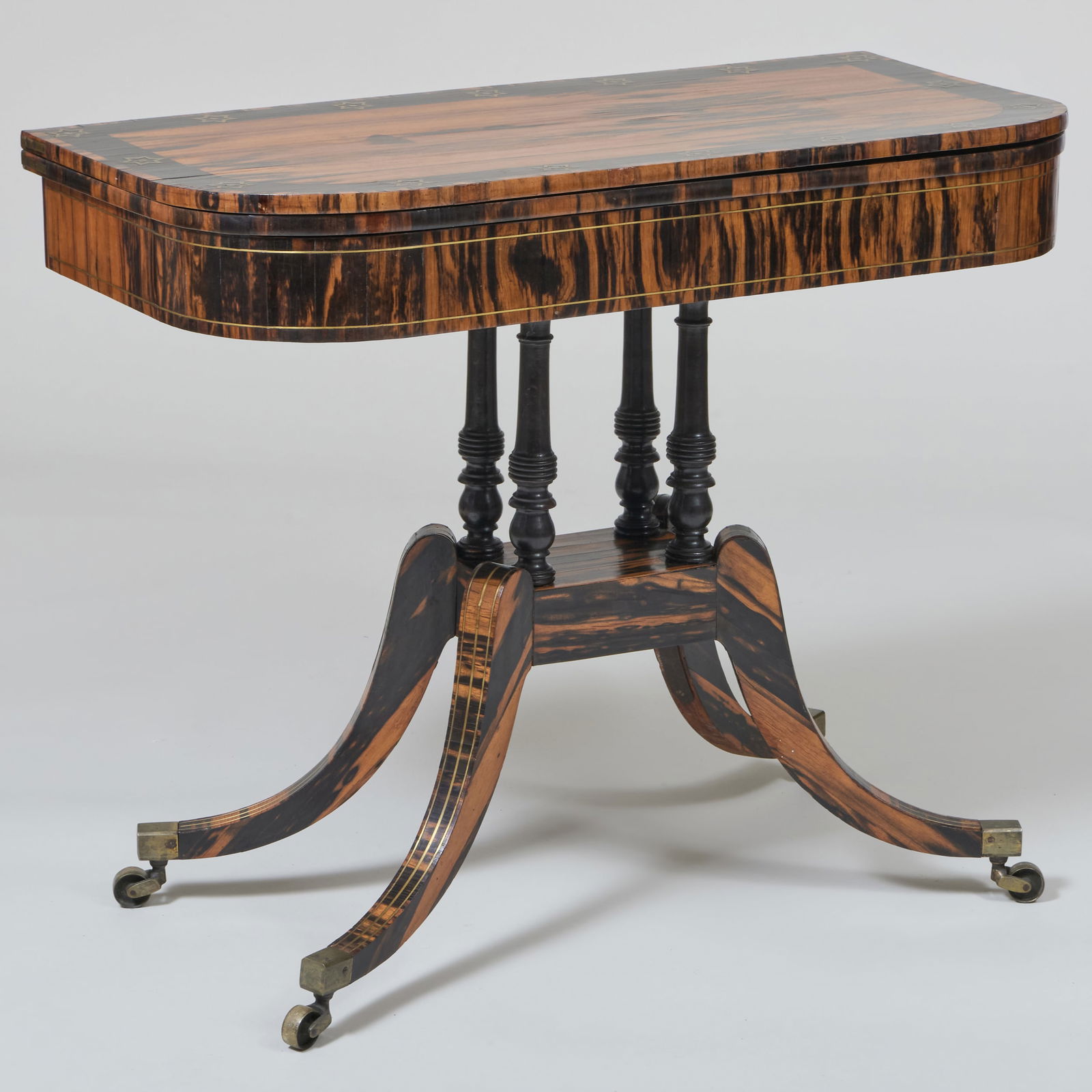 Regency Brass-Inlaid Ebony and Calamander Fold Over Games Table (1 of 12)