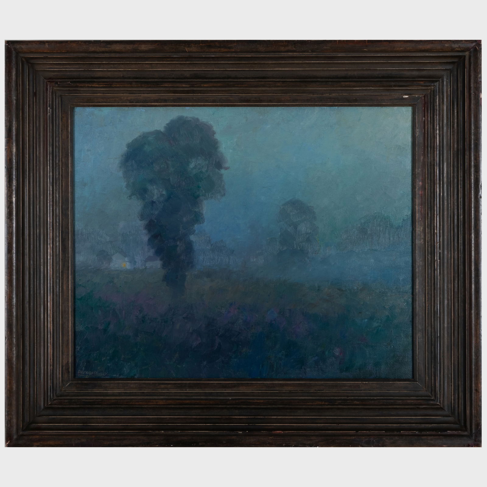 Peter Hurd (1904-1984): Meadow in Moonlight: Peter Hurd (1904-1984): Meadow in Moonlight Oil on canvas, signed 'Peter Hurd' lower left, with label from Brandywine River Museum, lined. 20 1/2 x 25 in., 29 x 23 1/2 in. (frame). Note: Peter Hurd w