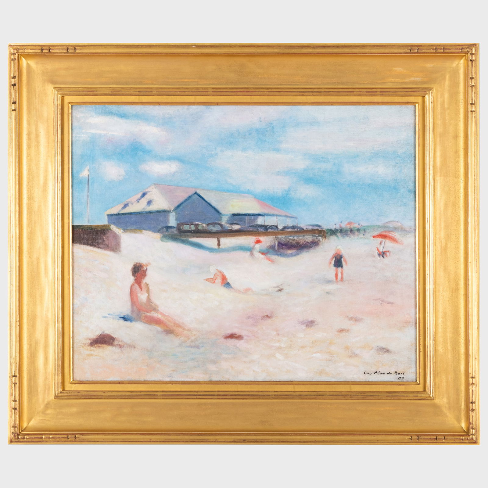 Guy Pene du Bois (1884-1958): Long Island Beach: Guy Pene du Bois (1884-1958): Long Island Beach Oil on canvas, 1939, signed 'Guy Pene du Bois' and dated lower right, with label from James Graham & Sons, NY. 16 x 20 in., 22 3/4 x 26 3/4 in. (frame)