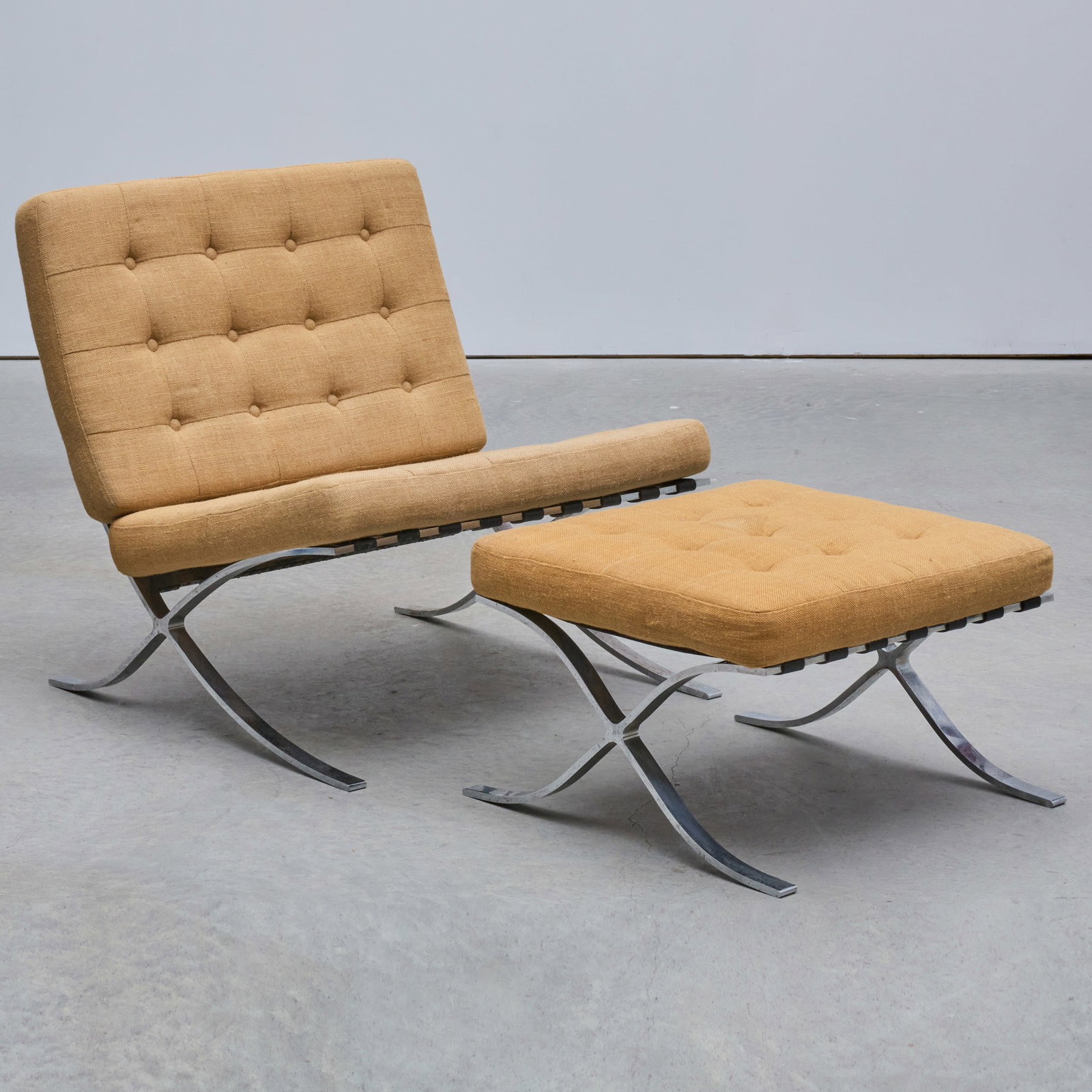 Mies van der Rohe Chrome and Button Tufted Upholstered Barcelona Chair and Footstool (1 of 10)