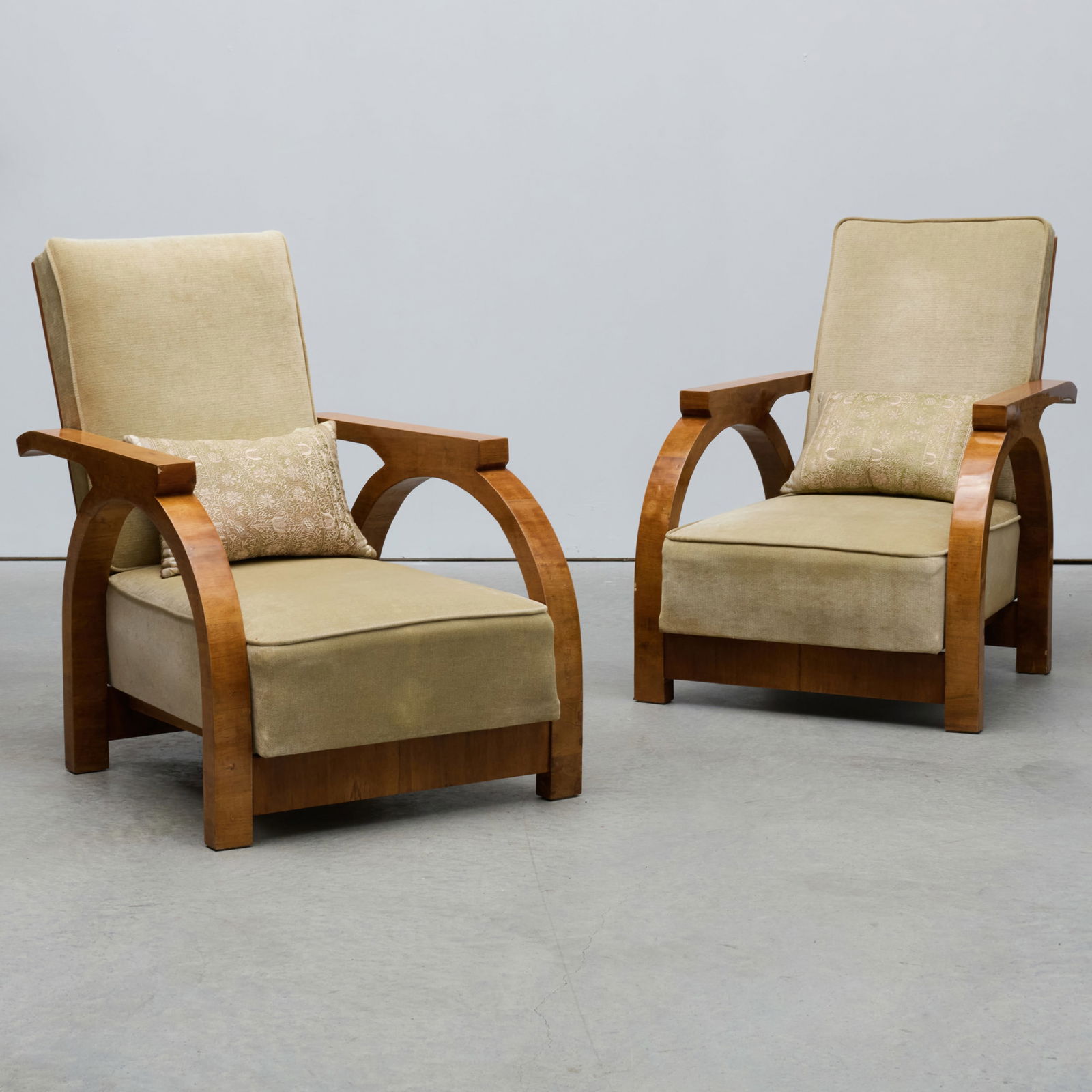 Pair of Art Deco Walnut and Upholstered Armchairs (1 of 9)
