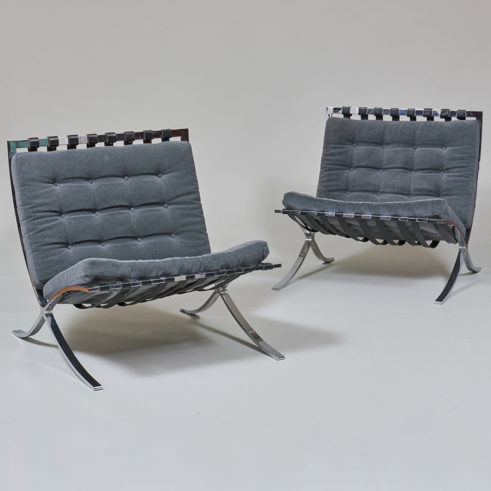 Pair of Ludwig Mies van der Rohe Chrome and Button Tufted Barcelona Chairs (1 of 7)