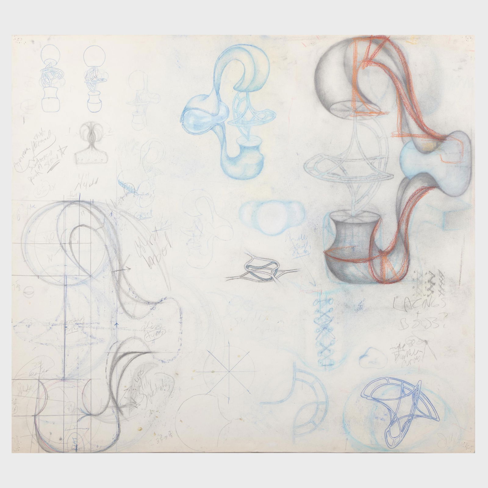 John Newman (b. 1952): Drawing for "with a blue bubble": John Newman (b. 1952): Drawing for "with a blue bubble" Pencil, colored pencil and ink on paper, 2004, signed 'John Newman' and dated lower right. 30 x 34 in. (sheet), unframed. The artist.
