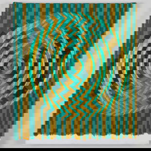 Peter Schuyff (1958): XCVII (Green & Yellow): Peter Schuyff (1958): XCVII (Green & Yellow) Oil on canvas, 1997, signed 'Schuyff' and dated on the reverse, with label from Paul Kasmin Gallery, NY.15 x 12 in., unframed. Collection of Paul Kasmin.