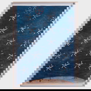 Gabriel Vormstein (b. 1974): Untitled (Starry Sky): Gabriel Vormstein (b. 1974): Untitled (Starry Sky) Watercolor and gouache on newspaper, 2004, with label from Casey Kaplan, NY. 61 x 43 1/4 in. (sheet), 67 x 50 in. (frame). Exhibited: New York, Casey
