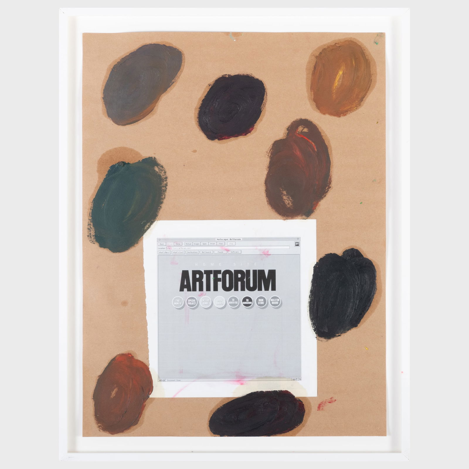 Michael Williams (b. 1976): Untitled (Artforum): Michael Williams (b. 1976): Untitled (Artforum) Oil and collage on paper, 2010, signed 'Michael Williams' and dated on the reverse. 24 x 18 in. (sheet), 26 3/4 x 20 3/4 in. (frame). Private Collection