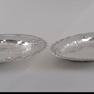 Georg Jensen Silver Dish: Marked 'Sterling' and with 'CFH' guardian mark 1904-32.14 1/4 in. diam., 14.9 oz. approx. weight.
