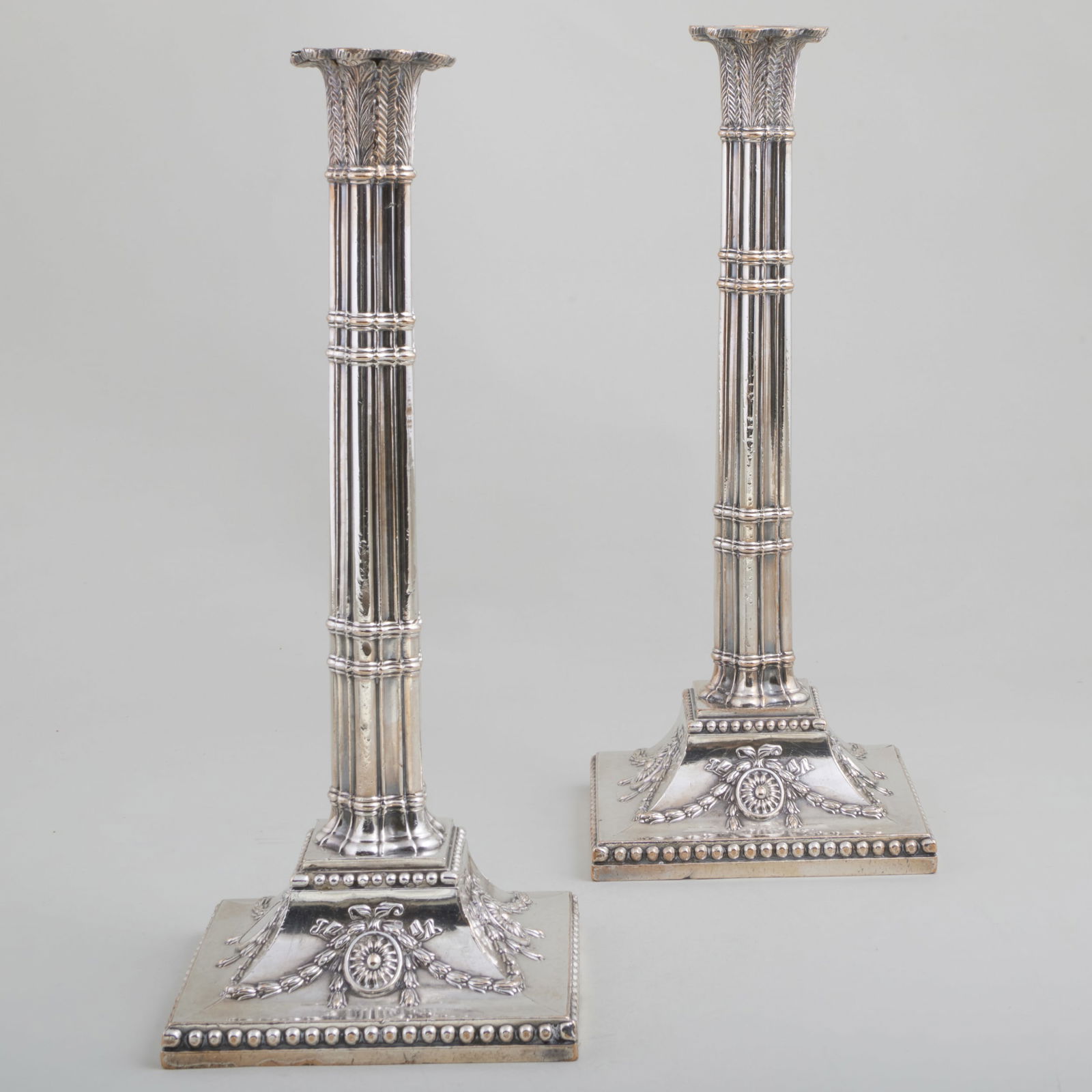 Pair of Silver Plate Columnar Candlesticks (1 of 7)