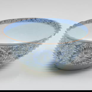 Chinese Export Blue and White Porcelain Bowl: Chinese Export Blue and White Porcelain BowlUnmarked.4 3/4 x 10 5/8 in. diam.The New York Penthouse of Robert Couturier.