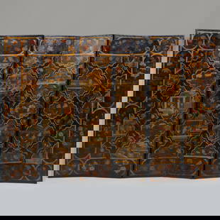 Dutch Chinoiserie Painted Leather Six Panel Screen: Dutch Chinoiserie Painted Leather Six Panel Screen7 ft. x 21 1/2 in., each panel.The New York Penthouse of Robert Couturier.
