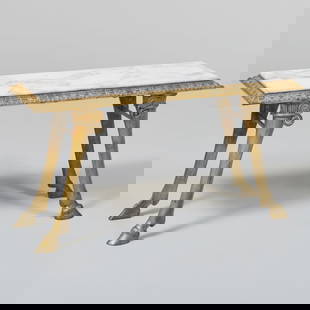 Modern Gilt-Bronze and Marble Low Table: Modern Gilt-Bronze and Marble Low Table15 1/4 x 28 3/4 x 9 1/4 in. By repute R. Louis Bofferding, New York; The New York Penthouse of Robert Couturier.