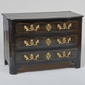 Regence Ormolu-Mounted and Brass-Inlaid Ebonized Commode