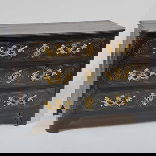 Regence Ormolu-Mounted and Brass-Inlaid Ebonized Commode: Regence Ormolu-Mounted and Brass-Inlaid Ebonized Commode31 1/2 x 45 x 23 1/2 in. By repute Shapiro Gallery, Los Angeles; The New York Penthouse of Robert Couturier.