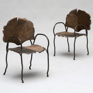 Pair of David DeSantis Bronze Ginko Armchairs, After a Model by Claude Lalanne