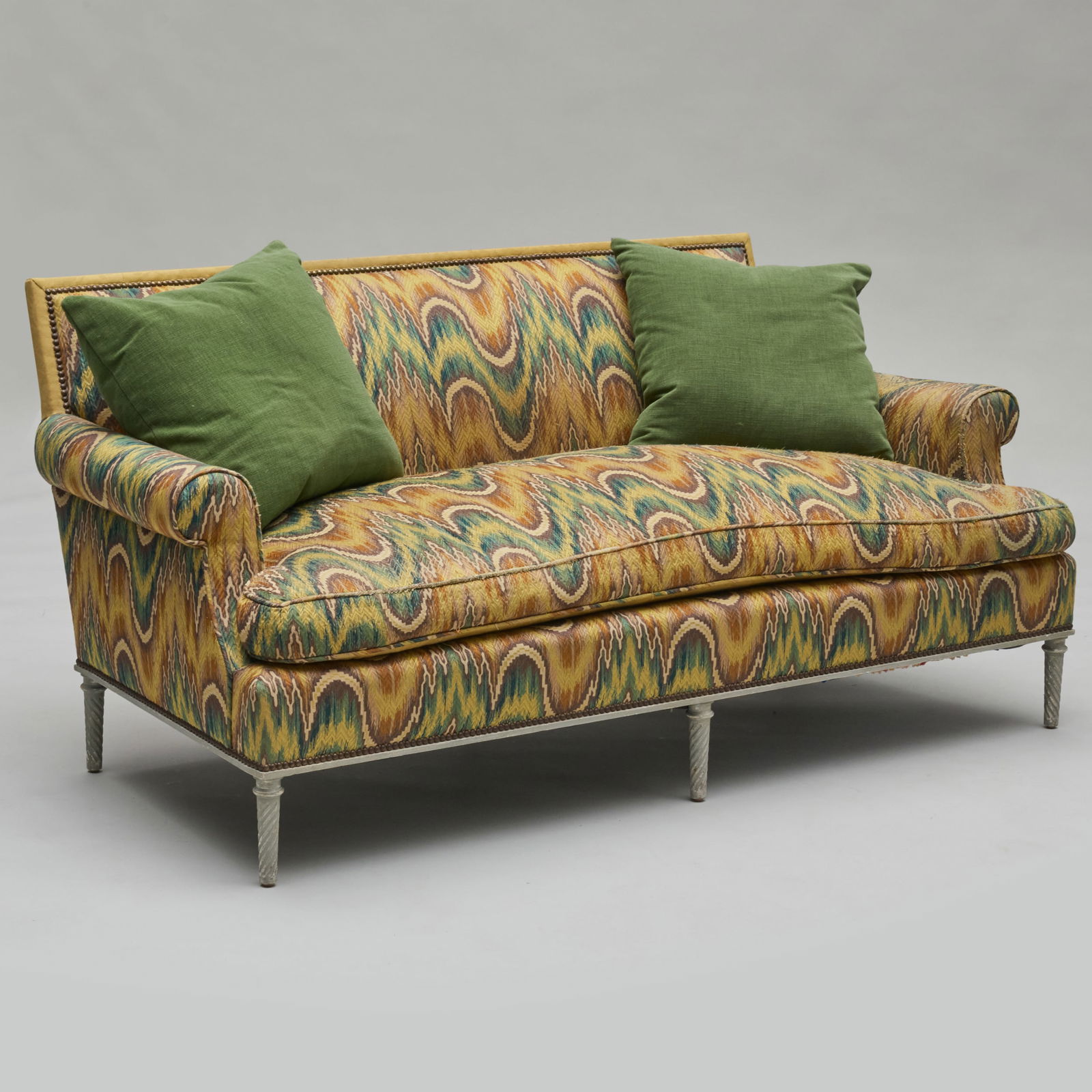 Louis XVI Style Painted Flame Stitch Fabric Sofa, Modern (1 of 11)