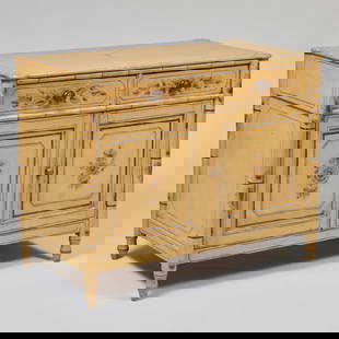 Late Regency Yellow Painted Faux Bamboo Cabinet: Late Regency Yellow Painted Faux Bamboo Cabinet30 1/4 x 38 1/2 x 21 in.A New York Apartment Designed by Vivien Greenock of Colefax and Fowler.