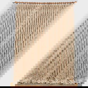 Pair of Robert Kime Linen Curtain Panels, Designed by Lady Vivien Greenock: Pair of Robert Kime Linen Curtain Panels, Designed by Lady Vivien GreenockLined. Together with a covered curtain rod, 8 ft. 1 in. length.The curtains 8 ft. 1 in. length x 4 ft. 9 in. width at top of