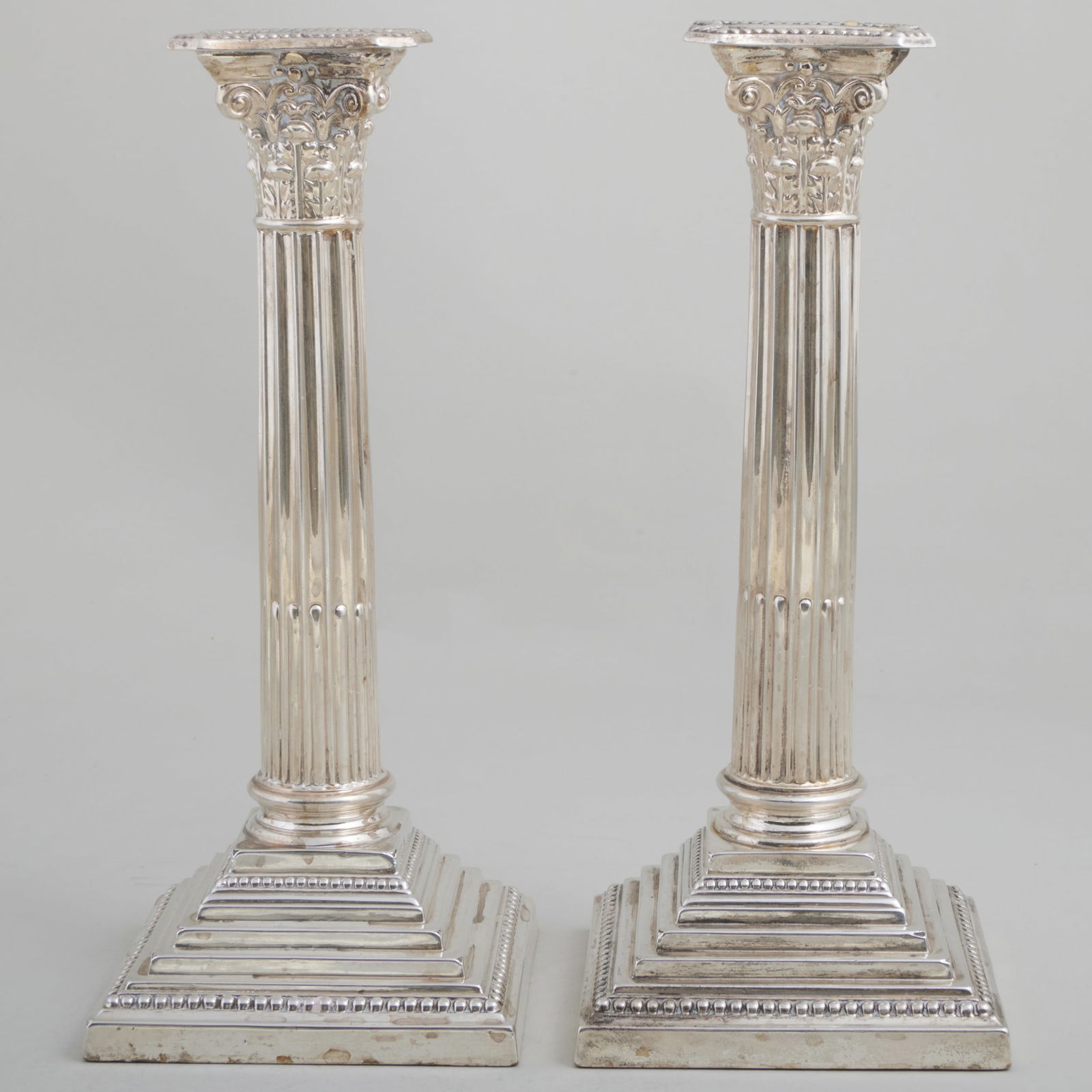 Pair of Victorian Silver Columnar Candlesticks, a Continental Candlestick and a Similar Pair of (1 of 12)