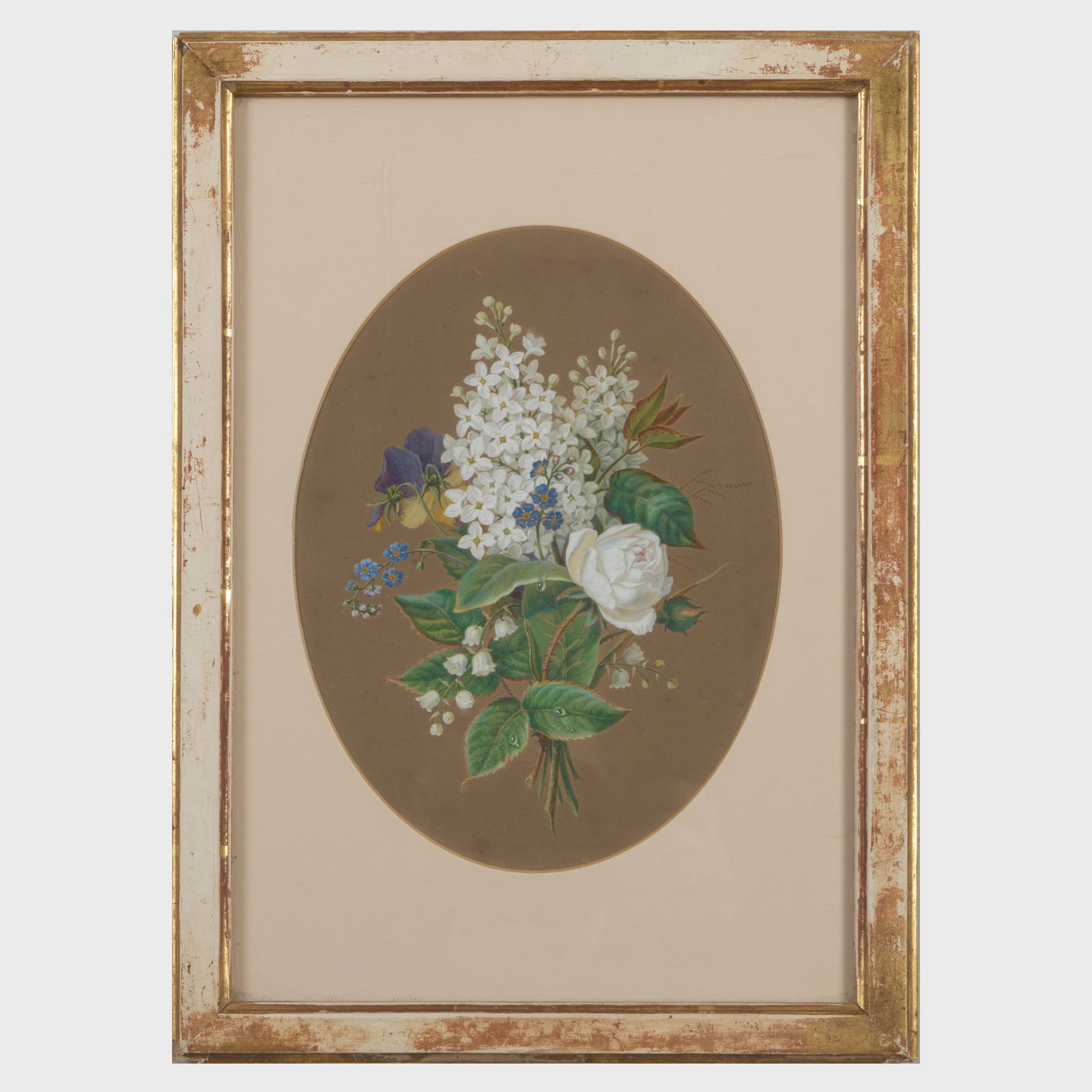 European School: Floral Bouquet; and Pelicans: European School: Floral Bouquet; and Pelicans Watercolor and gouache on paper and engraving with hand-coloring on wove paper, both unsigned. 8 x 6 1/8 in. (sight), 13 x 9 3/4 in. (frame), 6 x 9 in. (s