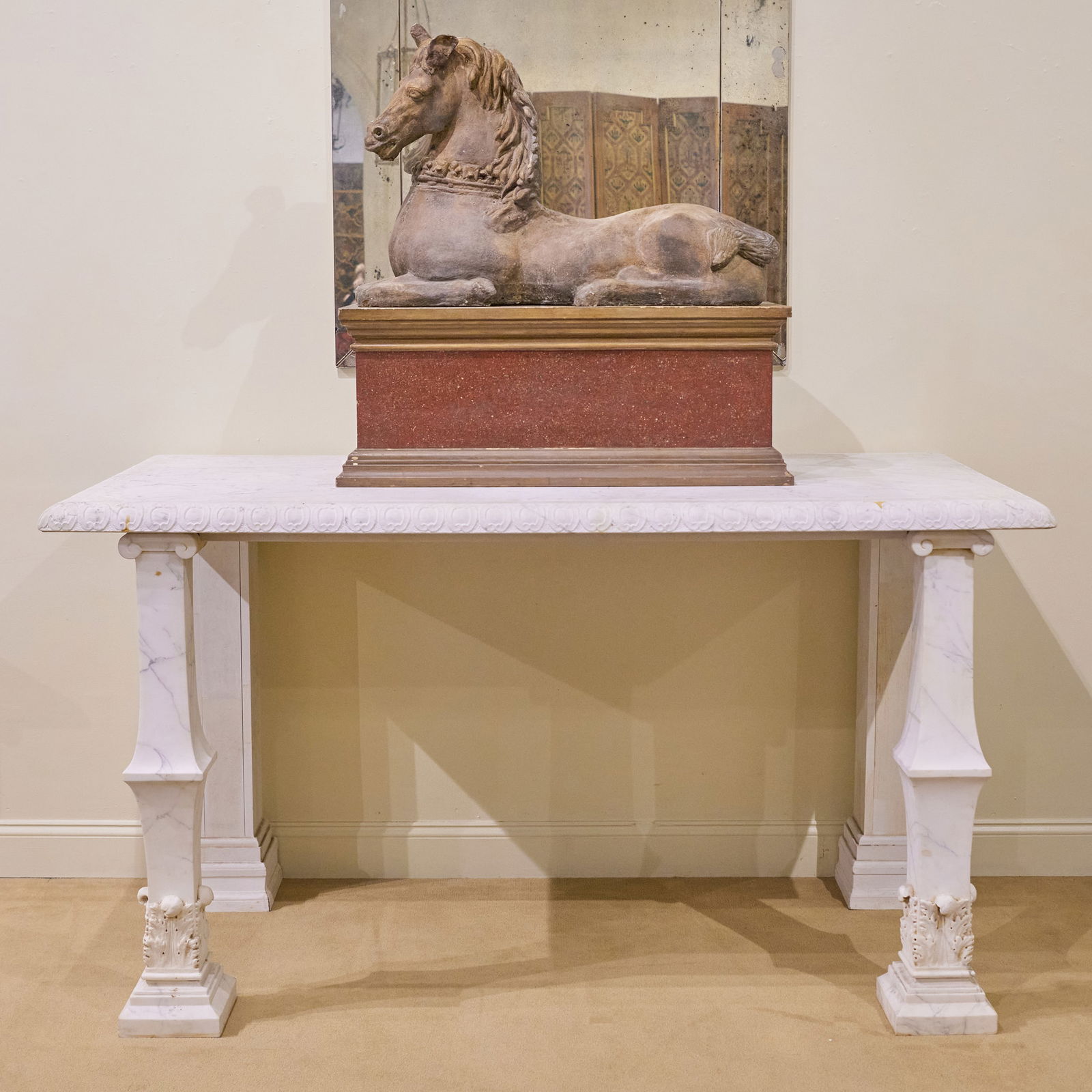 Pair of White Marble and White Painted Wood Console Tables, Designed by Renzo Mongiardino (1 of 14)