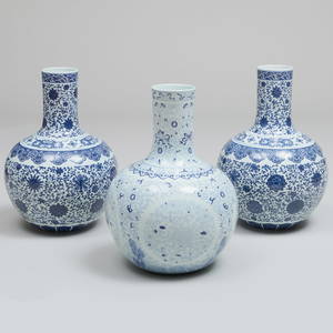 Three Large Chinese Blue and White Porcelain Vases