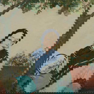 Chinese School: Portrait of a Woman in Garden: Chinese School: Portrait of a Woman in GardenOil on canvas, signed 'Huang Da Sheng' and with the address of the workshop 'NanLing' in characters. 25 3/4 x 20 1/4 in. (frame). The Estate of Gail