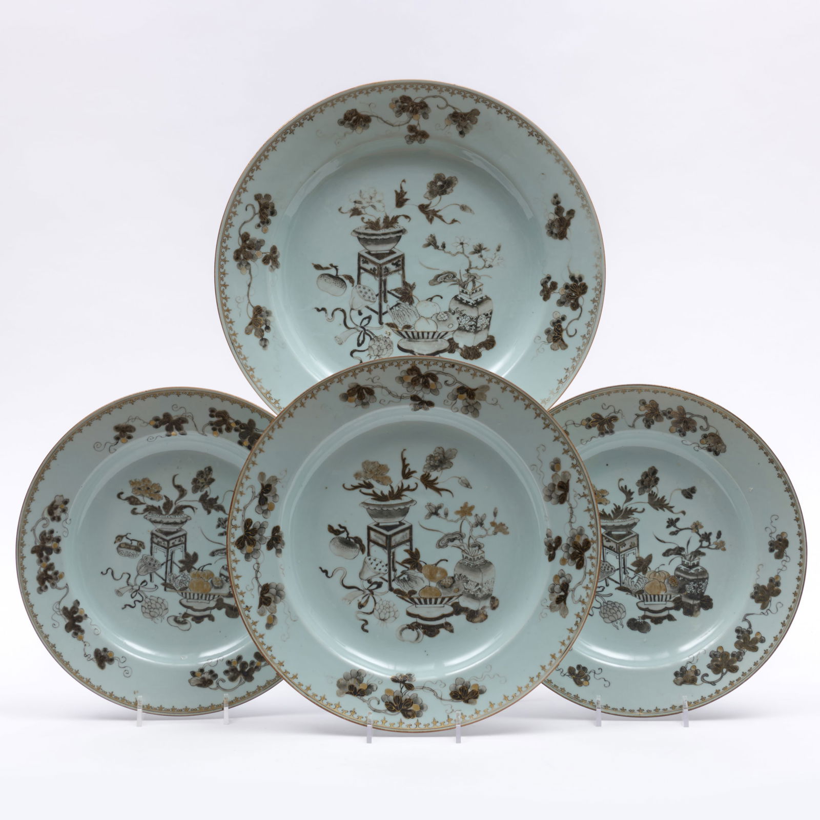 Set of Four Chinese Export Porcelain Chargers Decorated En Grisaille   (1 of 12)