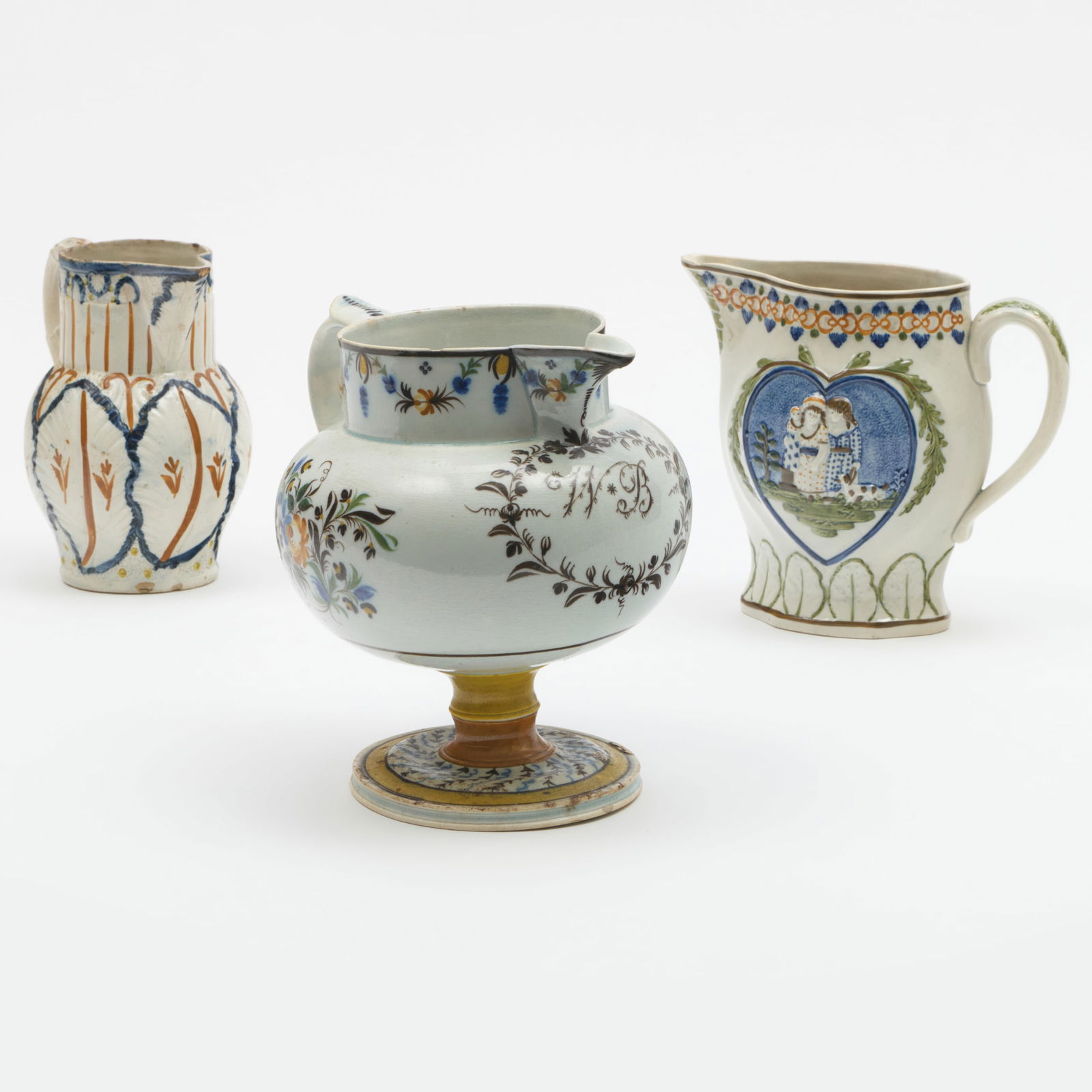 English Pearlware Footed Pitcher and Two Pratt Type Jugs (1 of 17)