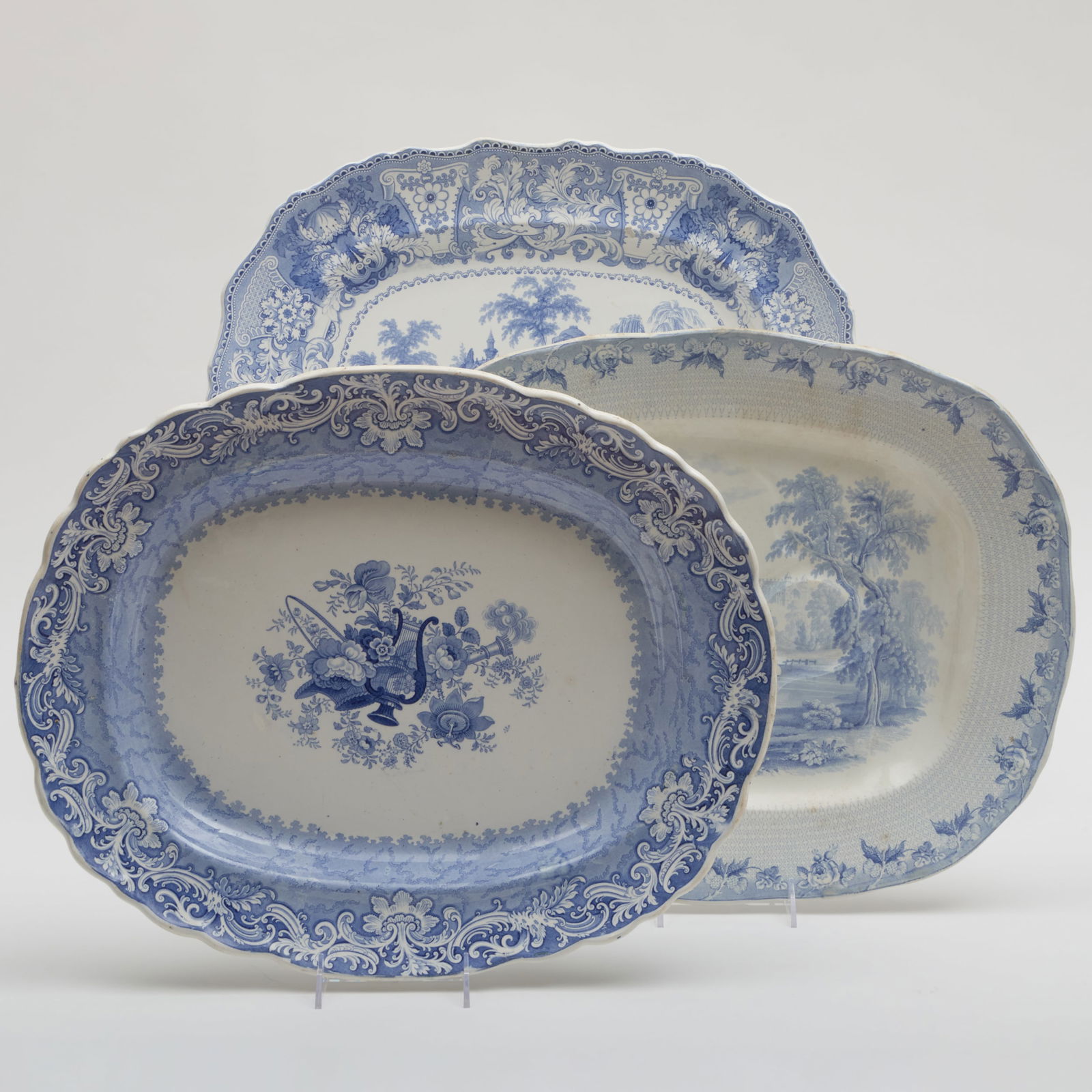 Three English Blue and White Transfer Ware Platters (1 of 11)