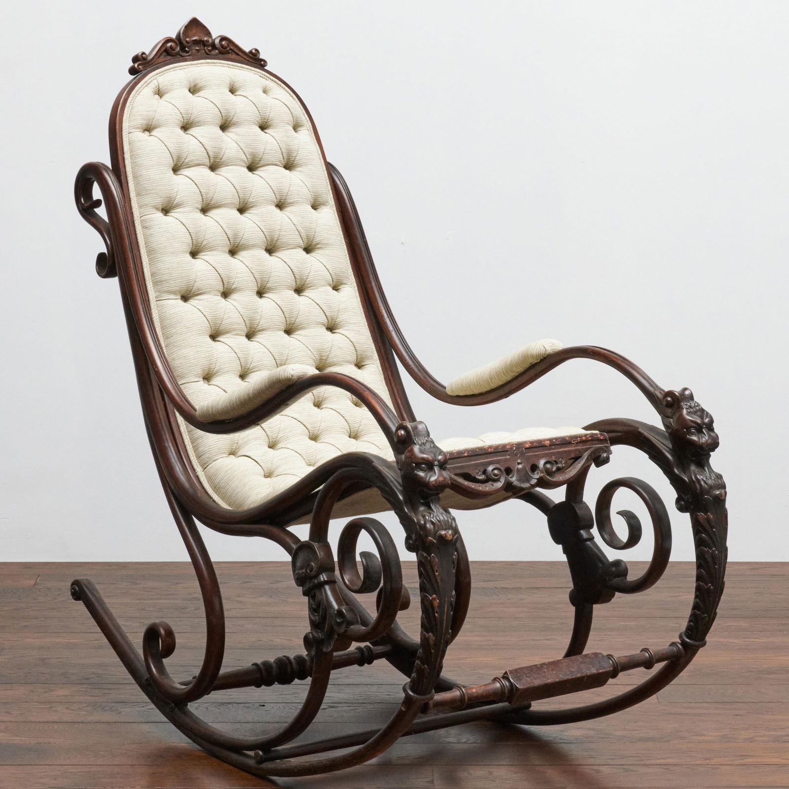 Victorian Carved Bentwood and Tufted Upholstered Rocking Chair (1 of 12)